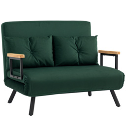 HOMCOM 4-in-1 Velvet-Feel Double Sofa Bed, with Pillows, Green - Aosom UK