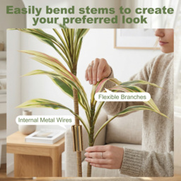 HOMCOM 90 cm Artificial Cordyline Tree in Moss Effect Pot, Realistic PEVA Faux Plant, Yellow - thumbnail 6