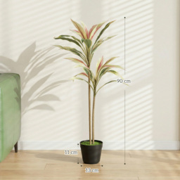 HOMCOM 90 cm Artificial Cordyline Tree in Moss Effect Pot, Realistic PEVA Faux Plant, Yellow - thumbnail 3
