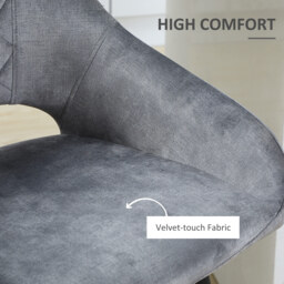 HOMCOM Set of 2 Velvet-Touch Bar Stools with Backrest, Counter Height Chairs, Steel Legs for Kitchen/Dining Area, Grey - Aosom UK - thumbnail 5