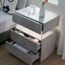 Modern Bedside Cabinet with Remote-Controlled RGB Light, 3 Slide Drawers, LED Nightstand with Acrylic Board, 50L x 37.5W x 60H cm, Gray - Aosom.UK - thumbnail 6