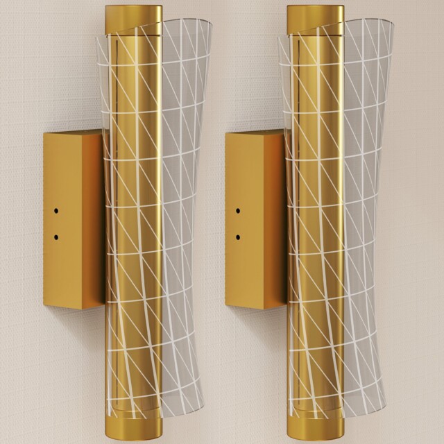 HOMCOM Led Wall Lamp 2 Pack, 9W Modern Indoor Geometric Mesh Wall Light, Colour Temperature Adjustable 3000K/4000K/6500K for Bedroom, Living Room, Hallway, Stairs, Gold Tone - image 1