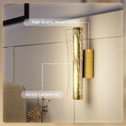 HOMCOM Led Wall Lamp 2 Pack, 9W Modern Indoor Geometric Mesh Wall Light, Colour Temperature Adjustable 3000K/4000K/6500K for Bedroom, Living Room, Hallway, Stairs, Gold Tone - thumbnail 6