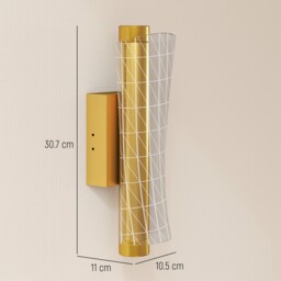 HOMCOM Led Wall Lamp 2 Pack, 9W Modern Indoor Geometric Mesh Wall Light, Colour Temperature Adjustable 3000K/4000K/6500K for Bedroom, Living Room, Hallway, Stairs, Gold Tone - thumbnail 3