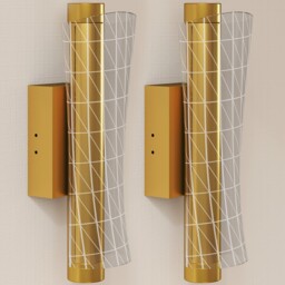 HOMCOM Led Wall Lamp 2 Pack, 9W Modern Indoor Geometric Mesh Wall Light, Colour Temperature Adjustable 3000K/4000K/6500K for Bedroom, Living Room, Hallway, Stairs, Gold Tone - thumbnail 1