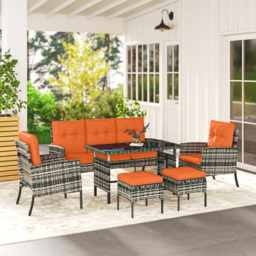 Outsunny 6 Pieces Rattan Garden Furniture Set with Dining Table and Cushions, Orange - thumbnail 9