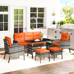Outsunny 6 Pieces Rattan Garden Furniture Set with Dining Table and Cushions, Orange - thumbnail 7