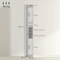 HOMCOM Tall Bathroom Cabinet, Farmhouse Slim Bathroom Storage Cabinet with Barn Doors, Toilet Paper Roll Holder, Drawer and Adjustable Shelves, Narrow Bathroom Storage Unit, 20 x 20 x 185cm, White - thumbnail 3
