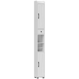 HOMCOM Tall Bathroom Cabinet, Farmhouse Slim Bathroom Storage Cabinet with Barn Doors, Toilet Paper Roll Holder, Drawer and Adjustable Shelves, Narrow Bathroom Storage Unit, 20 x 20 x 185cm, White - thumbnail 1