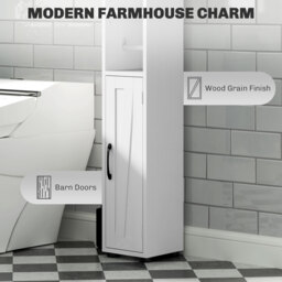 HOMCOM Tall Bathroom Cabinet, Farmhouse Slim Bathroom Storage Cabinet with Barn Doors, Toilet Paper Roll Holder, Drawer and Adjustable Shelves, Narrow Bathroom Storage Unit, 20 x 20 x 185cm, White - thumbnail 6