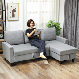 HOMCOM Three-Seater Storage Sofa Bed w/ Scratch Resistant Fabric, Grey - Aosom UK - thumbnail 2