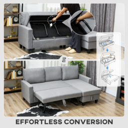 HOMCOM Three-Seater Storage Sofa Bed w/ Scratch Resistant Fabric, Grey - Aosom UK - thumbnail 5