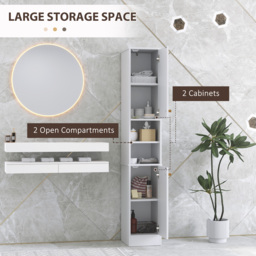 HOMCOM Tall Bathroom Storage Cabinet with Doors, Slim Bathroom Storage Unit with Adjustable Shelves, Freestanding Bathroom Storage Unit, White - thumbnail 5