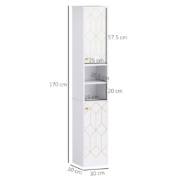 HOMCOM Tall Bathroom Storage Cabinet with Doors, Slim Bathroom Storage Unit with Adjustable Shelves, Freestanding Bathroom Storage Unit, White - thumbnail 3