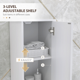 HOMCOM Tall Bathroom Storage Cabinet with Doors, Slim Bathroom Storage Unit with Adjustable Shelves, Freestanding Bathroom Storage Unit, White - thumbnail 6