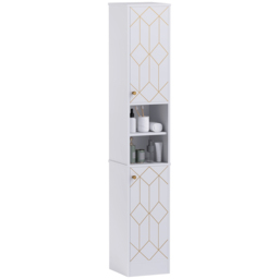HOMCOM Tall Bathroom Storage Cabinet with Doors, Slim Bathroom Storage Unit with Adjustable Shelves, Freestanding Bathroom Storage Unit, White - thumbnail 1