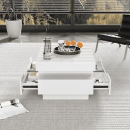 Elegant Coffee Table with High-Gloss Surface, LED Lighting and 4 Drawers, Side Table Ideal for Modern Elegance, 80L x 50W x 36H cm, White - Aosom UK - thumbnail 6