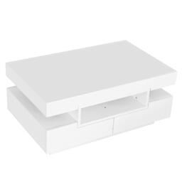 Elegant Coffee Table with High-Gloss Surface, LED Lighting and 4 Drawers, Side Table Ideal for Modern Elegance, 80L x 50W x 36H cm, White - Aosom UK - thumbnail 2