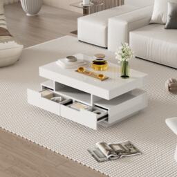 Elegant Coffee Table with High-Gloss Surface, LED Lighting and 4 Drawers, Side Table Ideal for Modern Elegance, 80L x 50W x 36H cm, White - Aosom UK - thumbnail 5