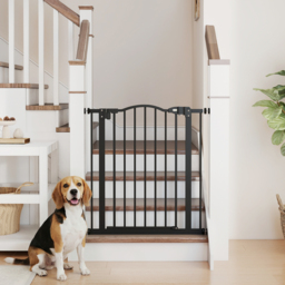 PawHut Metal 74-80cm Adjustable Pet Gate Safety Barrier w/ Auto-Close Door Black - Aosom UK - thumbnail 2