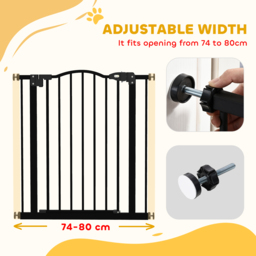 PawHut Metal 74-80cm Adjustable Pet Gate Safety Barrier w/ Auto-Close Door Black - Aosom UK - thumbnail 4