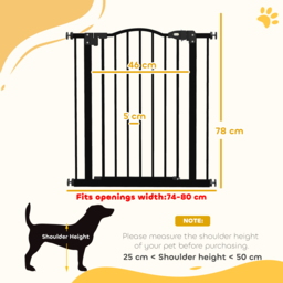 PawHut Metal 74-80cm Adjustable Pet Gate Safety Barrier w/ Auto-Close Door Black - Aosom UK - thumbnail 3