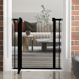 PawHut Metal 74-80cm Adjustable Pet Gate Safety Barrier w/ Auto-Close Door Black - Aosom UK - thumbnail 9