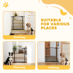 PawHut Metal 74-80cm Adjustable Pet Gate Safety Barrier w/ Auto-Close Door Black - Aosom UK - thumbnail 8