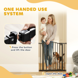 PawHut Metal 74-80cm Adjustable Pet Gate Safety Barrier w/ Auto-Close Door Black - Aosom UK - thumbnail 6