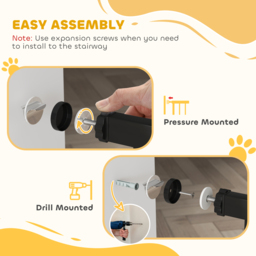 PawHut Metal 74-80cm Adjustable Pet Gate Safety Barrier w/ Auto-Close Door Black - Aosom UK - thumbnail 7