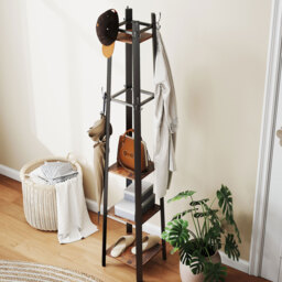 HOMCOM Industrial Coat Stand with 8 Hooks and 4 Shelves - Rustic Brown - thumbnail 8