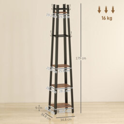 HOMCOM Industrial Coat Stand with 8 Hooks and 4 Shelves - Rustic Brown - thumbnail 3