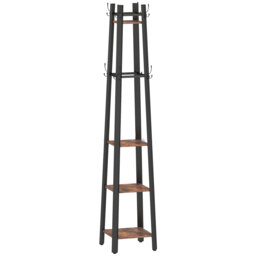 HOMCOM Industrial Coat Stand with 8 Hooks and 4 Shelves - Rustic Brown - thumbnail 1