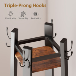 HOMCOM Industrial Coat Stand with 8 Hooks and 4 Shelves - Rustic Brown - thumbnail 5