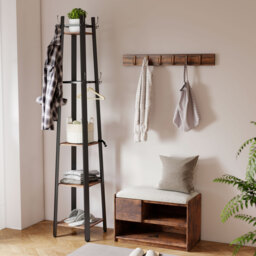 HOMCOM Industrial Coat Stand with 8 Hooks and 4 Shelves - Rustic Brown - thumbnail 2