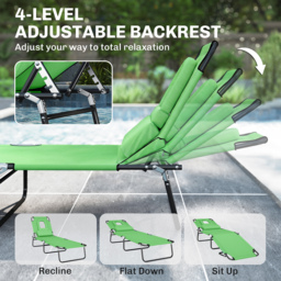 Outsunny Foldable Sun Lounger: Reclining Garden Chair with Pillow & Reading Hole, Adjustable Green Outdoor Recliner - Aosom UK - thumbnail 5