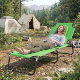 Outsunny Foldable Sun Lounger: Reclining Garden Chair with Pillow & Reading Hole, Adjustable Green Outdoor Recliner - Aosom UK - thumbnail 9