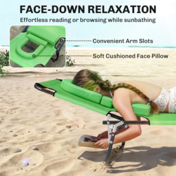 Outsunny Foldable Sun Lounger: Reclining Garden Chair with Pillow & Reading Hole, Adjustable Green Outdoor Recliner - Aosom UK - thumbnail 4