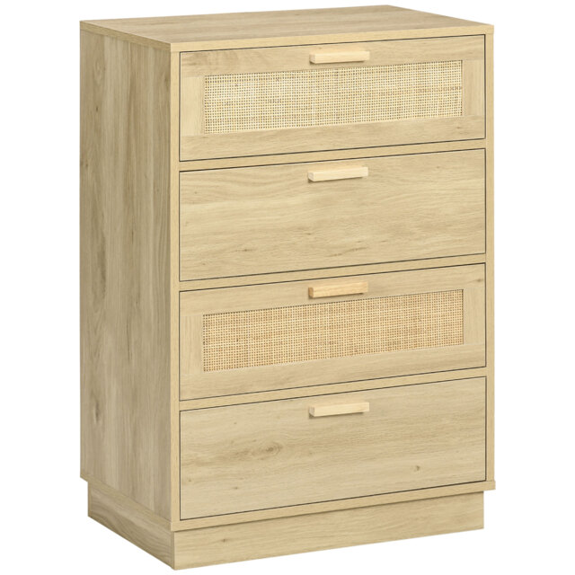 HOMCOM Chest of Four Rattan Weave Panel Drawers - Wood-Effect - image 1