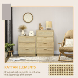 HOMCOM Chest of Four Rattan Weave Panel Drawers - Wood-Effect - thumbnail 5