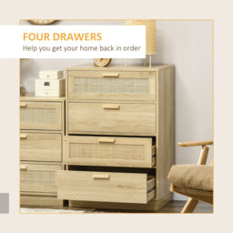 HOMCOM Chest of Four Rattan Weave Panel Drawers - Wood-Effect - thumbnail 4