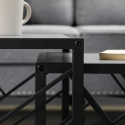 HOMCOM Set of 3 Nest of Tables, Square Side Tables with Black Metal Frame, for Living Room, Bedroom and Office, Grey - thumbnail 7