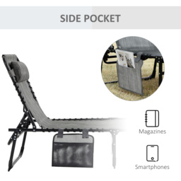 Outsunny Folding Sun Lounger, Portable Reclining Camping Bed with 5-Position Adjustable Backrest, Pillow Included, Mixed Grey - thumbnail 7