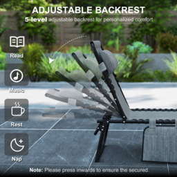 Outsunny Folding Sun Lounger, Portable Reclining Camping Bed with 5-Position Adjustable Backrest, Pillow Included, Mixed Grey - thumbnail 4