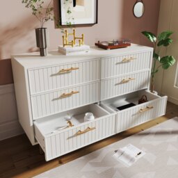 Modern Sideboard Storage Cabinet with 6-Drawer Chest, Adjustable Metal Leg and Decorative Handles, for Living Room, 120x40x75.5 cm, White - Aosom UK - thumbnail 5