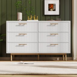 Modern Sideboard Storage Cabinet with 6-Drawer Chest, Adjustable Metal Leg and Decorative Handles, for Living Room, 120x40x75.5 cm, White - Aosom UK