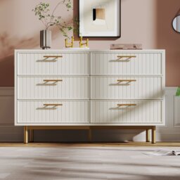 Modern Sideboard Storage Cabinet with 6-Drawer Chest, Adjustable Metal Leg and Decorative Handles, for Living Room, 120x40x75.5 cm, White - Aosom UK - thumbnail 6