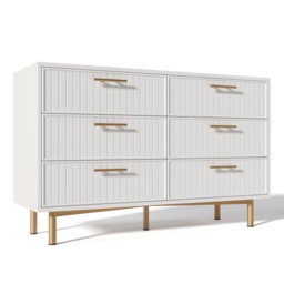 Modern Sideboard Storage Cabinet with 6-Drawer Chest, Adjustable Metal Leg and Decorative Handles, for Living Room, 120x40x75.5 cm, White - Aosom UK - thumbnail 2