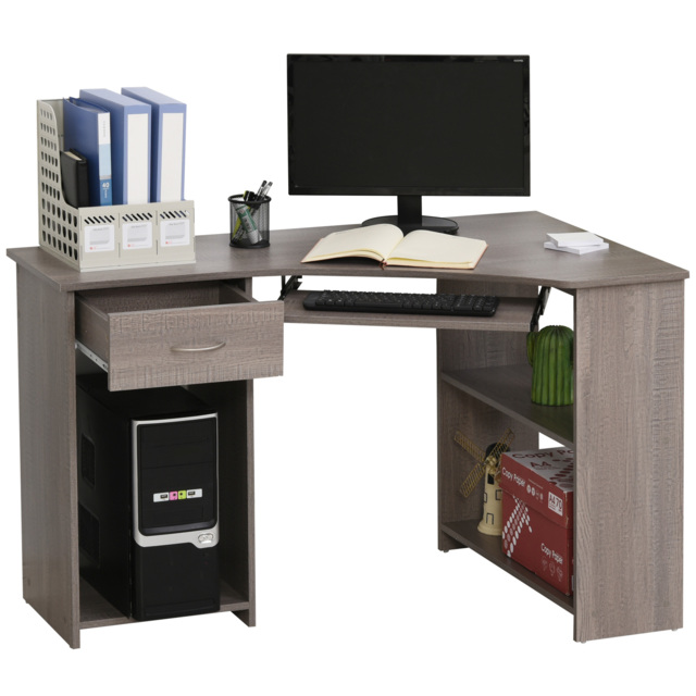 HOMCOM L-Shaped Corner Computer Desk w/ 2 Shelves Wide Worktop Keyboard Tray Drawer & CPU Stand Home Office Study Bedroom Furniture Grey - Aosom UK - image 1