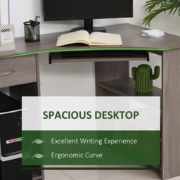 HOMCOM L-Shaped Corner Computer Desk w/ 2 Shelves Wide Worktop Keyboard Tray Drawer & CPU Stand Home Office Study Bedroom Furniture Grey - Aosom UK - thumbnail 4